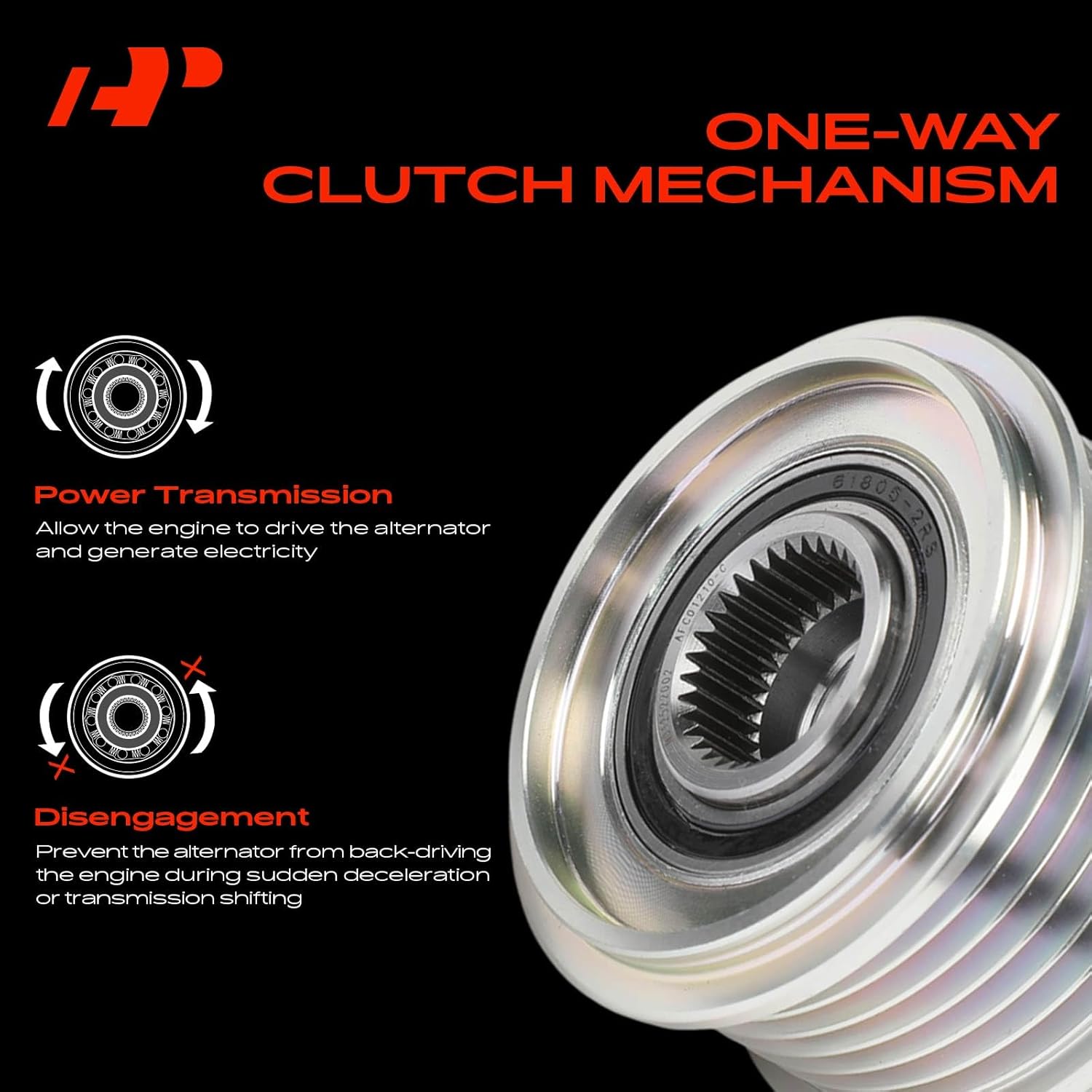 A-Premium Alternator Freewheel Clutch Pulley, 6 Grooves, Compatible with Volkswagen Jetta 1999-2015, Passat 2006-2009 2012-2014, Golf 1999-2006 2010-2014, Beetle, CC, Eos, GTI & Audi A3, TT, CW