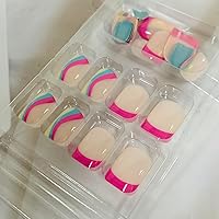 Vista 5 de Vezocim Uñas postizas a presión de longitud corta, 24 piezas de cobertura completa, reutilizables, brillantes, uñas postizas con pegamento, uñas