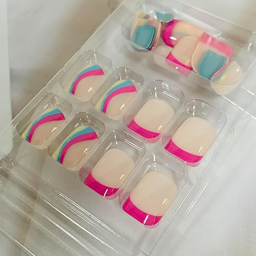 Miniatura 5 de Vezocim Uñas postizas a presión de longitud corta, 24 piezas de cobertura completa, reutilizables, brillantes, uñas postizas con pegamento, uñas