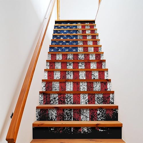 13 calcomanías de escalera con bandera estadounidense, calcomanías para pelar y pegar, calcomanías autoadhesivas para decoración del hogar,