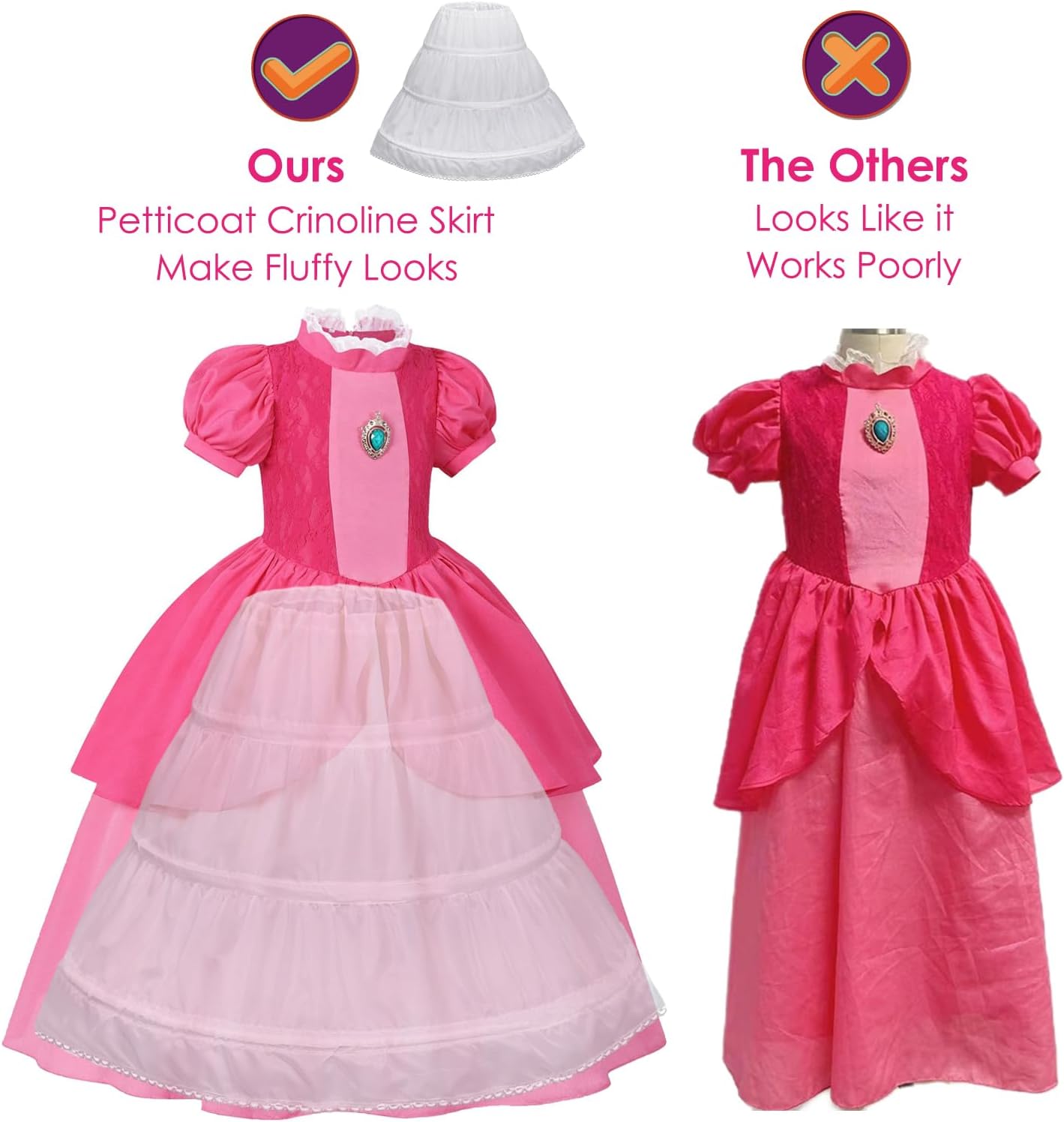 Girls Princess Costume Dress with Crown Gloves Wand Handbag, Funny Kids Video Game Theme Party Halloween Outfits