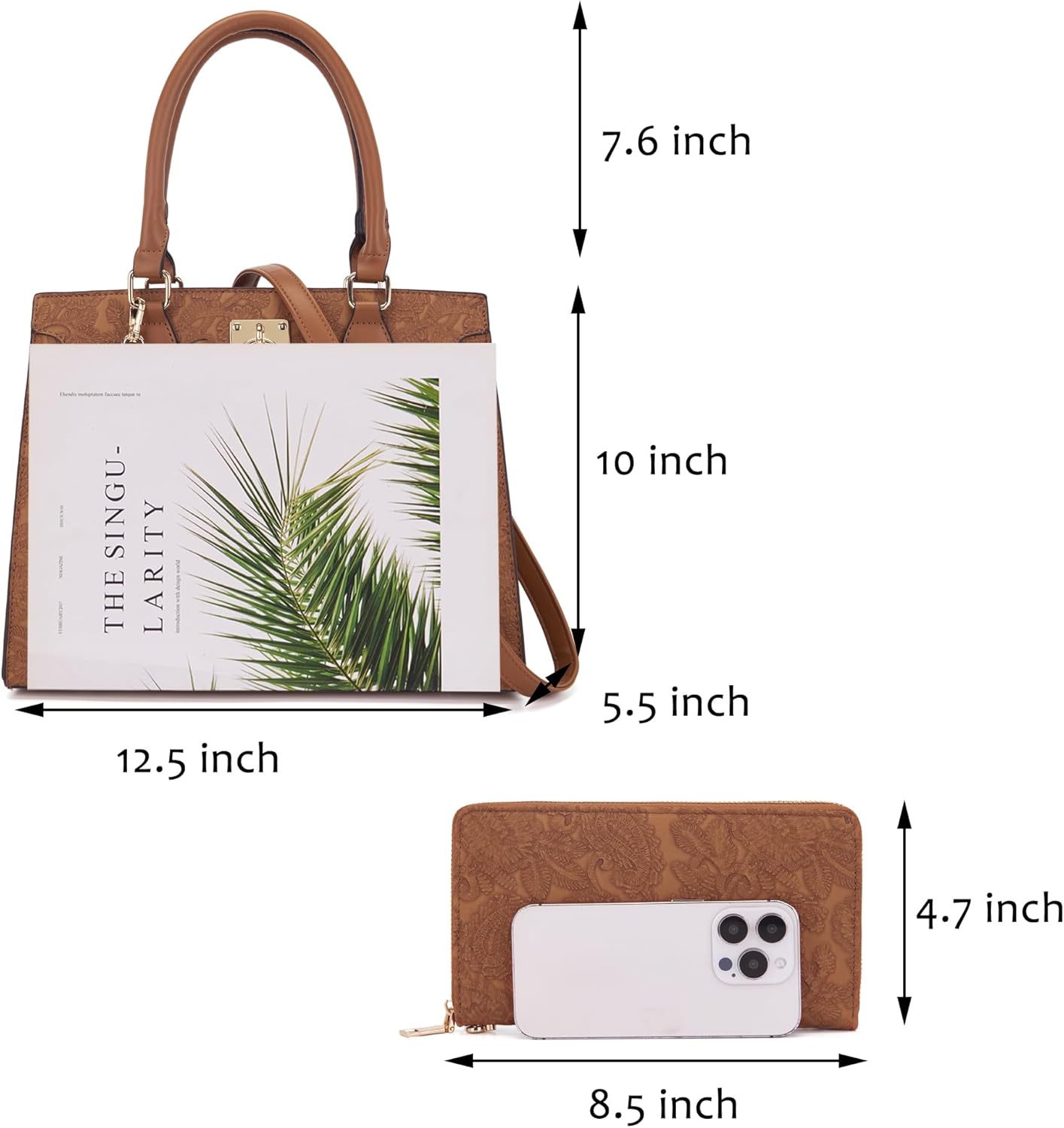 Qiyuer Women Handbags Set Top Handle Satchel Tote Shoulder Work Bag Ladies Purses With Matching Clutch Wallet 2PCS - Image 2