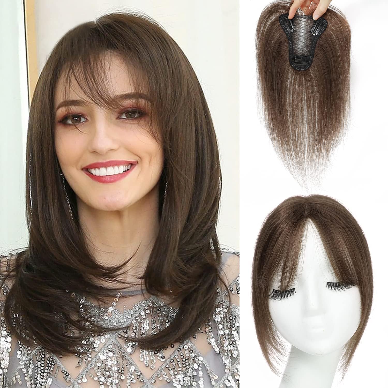 UDU Hair Toppers for Thinning Hair Women Real Hair Topper with Bangs