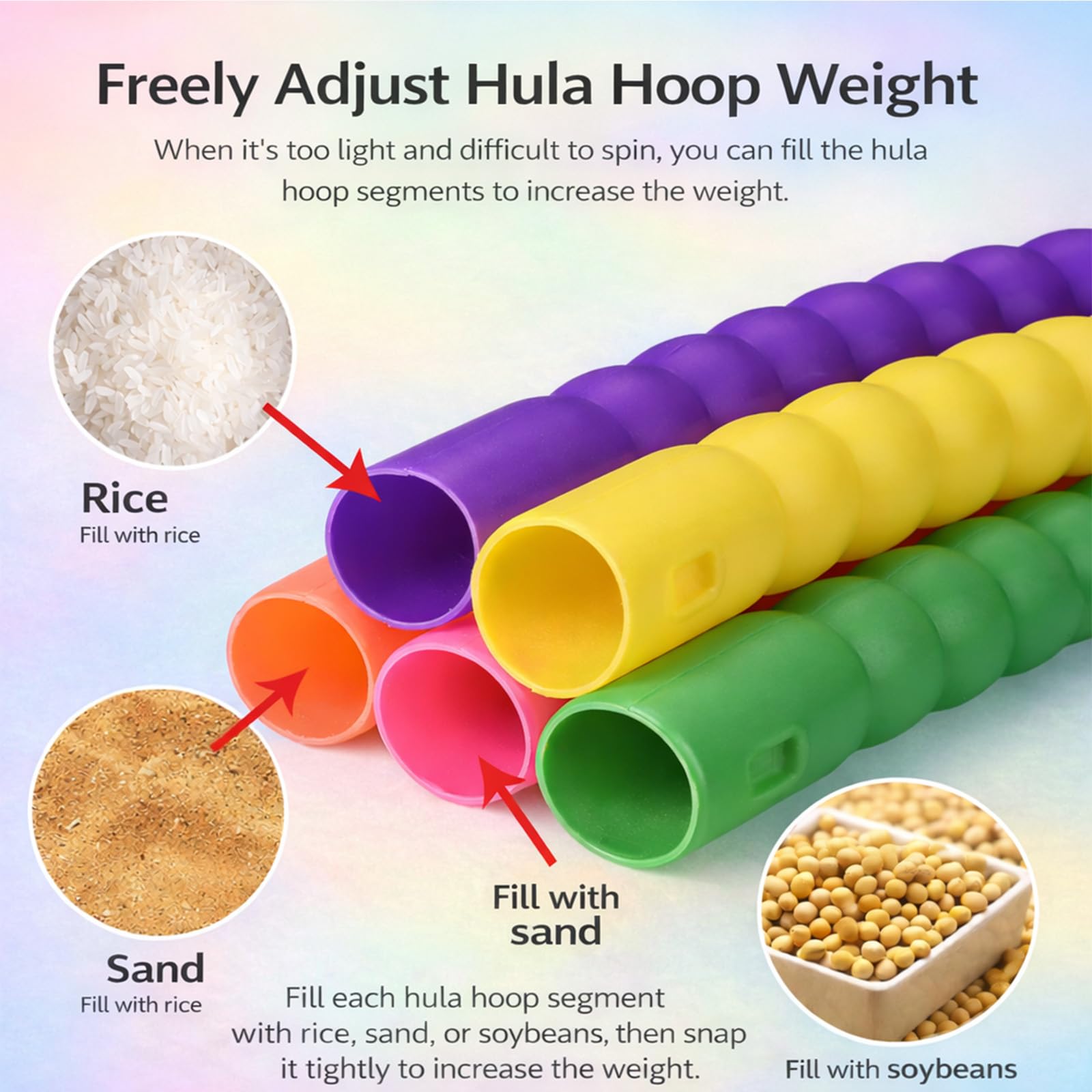Hula Hoop smontabile 10 sezioni 72cm leggero 125g per allenamento casa bambini adulti fitness portatile palestra parco ufficio divertente resistente PP ecologico