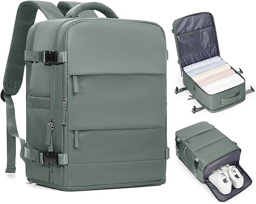 Miniatura 38 de Mochila de viaje grande, bolsa de mano, aprobada para aviones, para artículos personales, para hombre o mujer, color beige con marrón