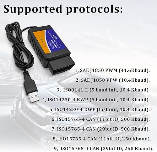 Miniatura 3 de ELM327 OBD2 Adaptador USB, herramienta de codificación de diagnóstico con interruptor MS-CAN/HS-CAN compatible con Ford F150 F250 Lincoln Mazda