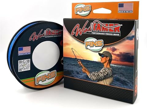 FINS Windtamer Fishing Line Round No-Wax 4-Strand Braid, Made in USA