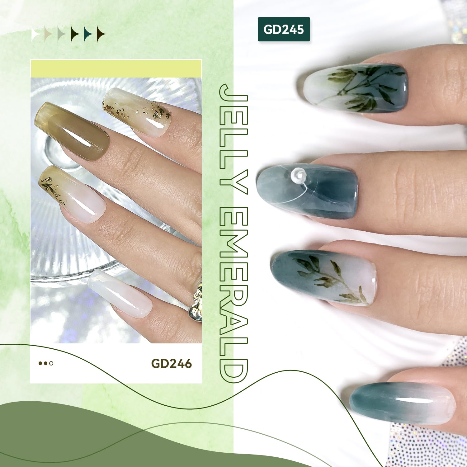 JODSONE Jelly Gel Nail Polish Set of 6 Colors,Semi-Transparent Green Gel for DIY Nail Art, U V/LED Cured, Long-Lasting & High-Shine Manicure at Home or Salon, Gift for Women