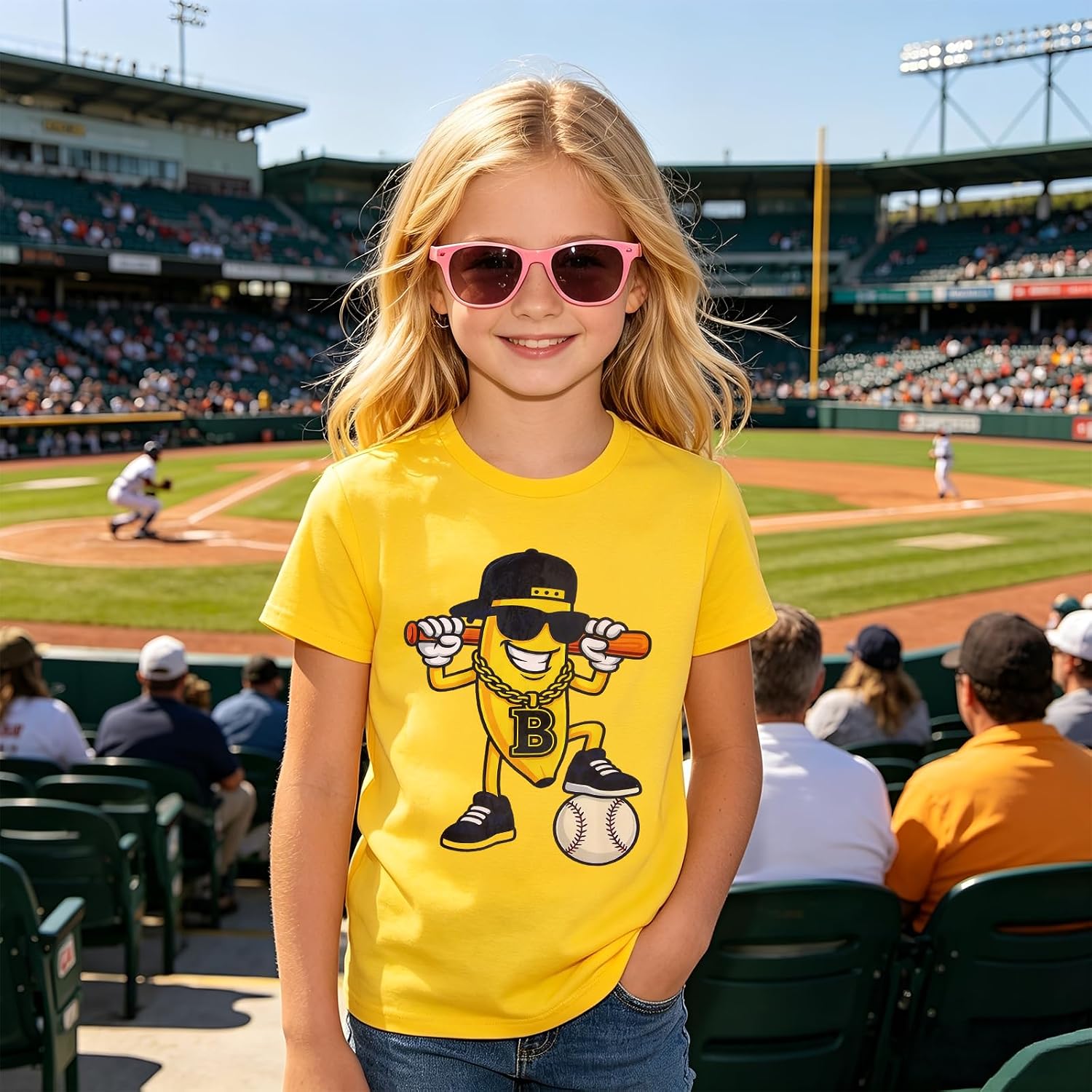 IZYJOY Boy Girl Baseball Shirt Kids Banana T-Shirt Funny Banana Ball Shirts Yellow Baseball Outfit Game Day Summer Tee Tops