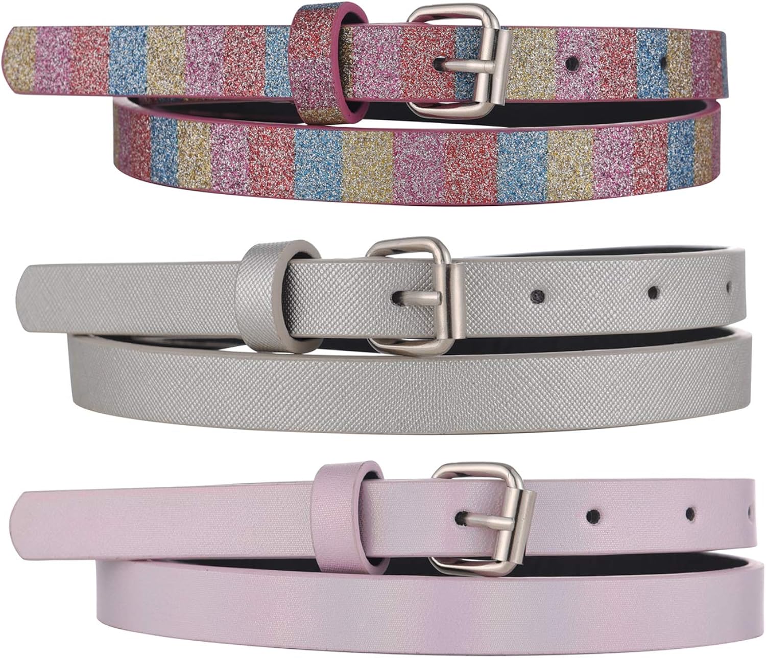 3 Pack Belts for Girls Rainbow Black Silver: Clothing, Shoes & Jewelry