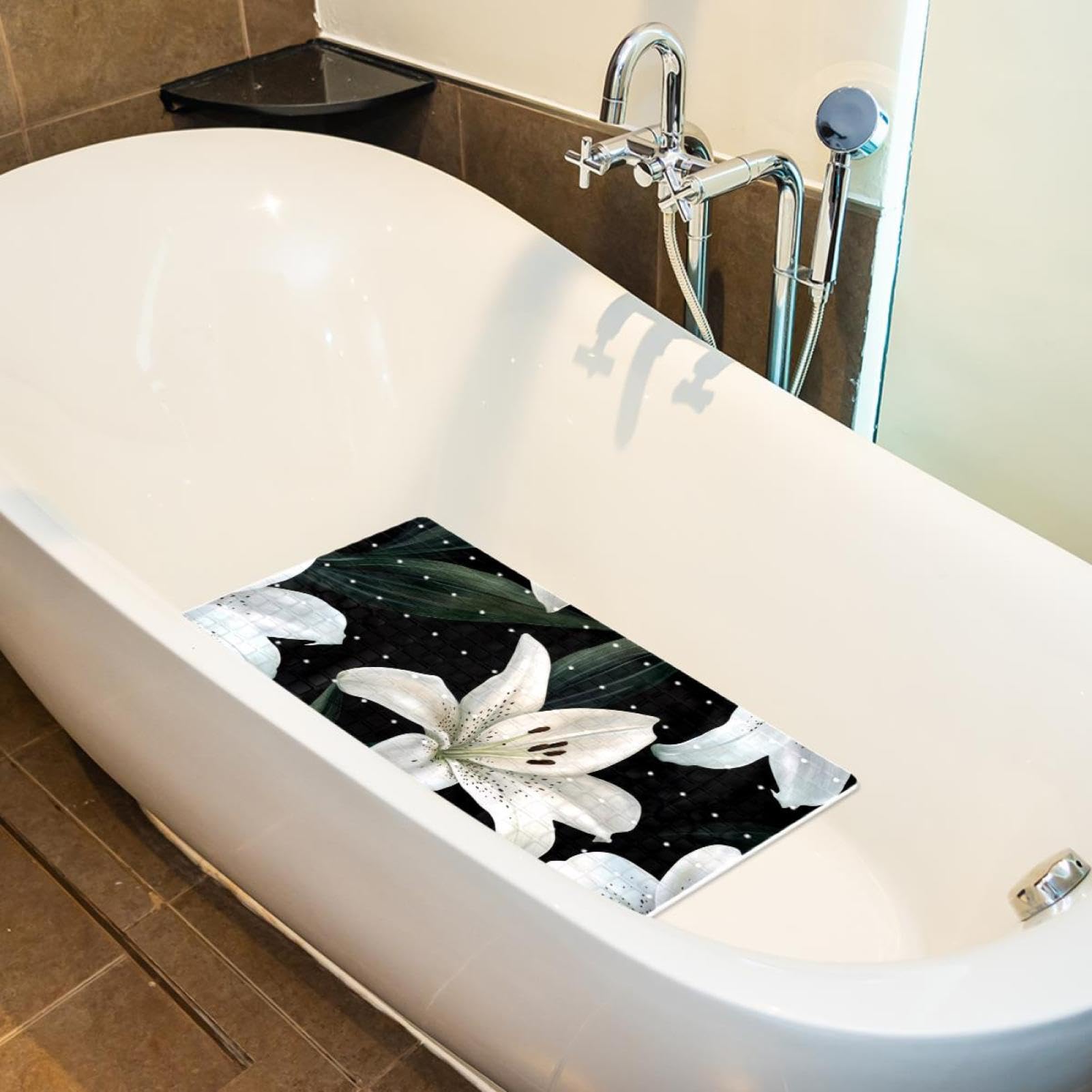 Lily – Tapis de bain rectangulaire antidérapant à motif sans couture avec ventouses, lavable en machine, 40 x 70 cm
