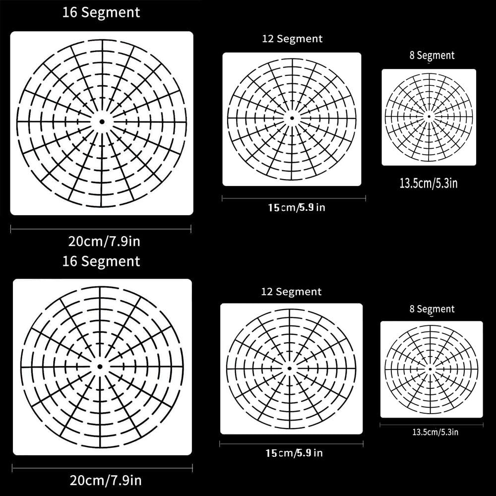 6 Pack Mandala Stencils Template Set Mandala Dotting Stencils Mylar Painting, Fineder Mandala Dotting Tool 8/12/16 Segment Art Painting Guide for Furniture Cards Canvas Stone Wood