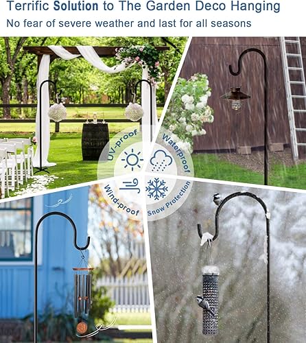 Miniatura 5 de Ganchos de pastor para exteriores de 92 pulgadas con base de 5 puntas (2 paquetes), soporte ajustable y resistente para colgar en el jardín, para