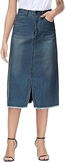 Kate Kasin Women's Stretchy Denim Skirt Slim Fit Jean Pencil Skirt with Pockets