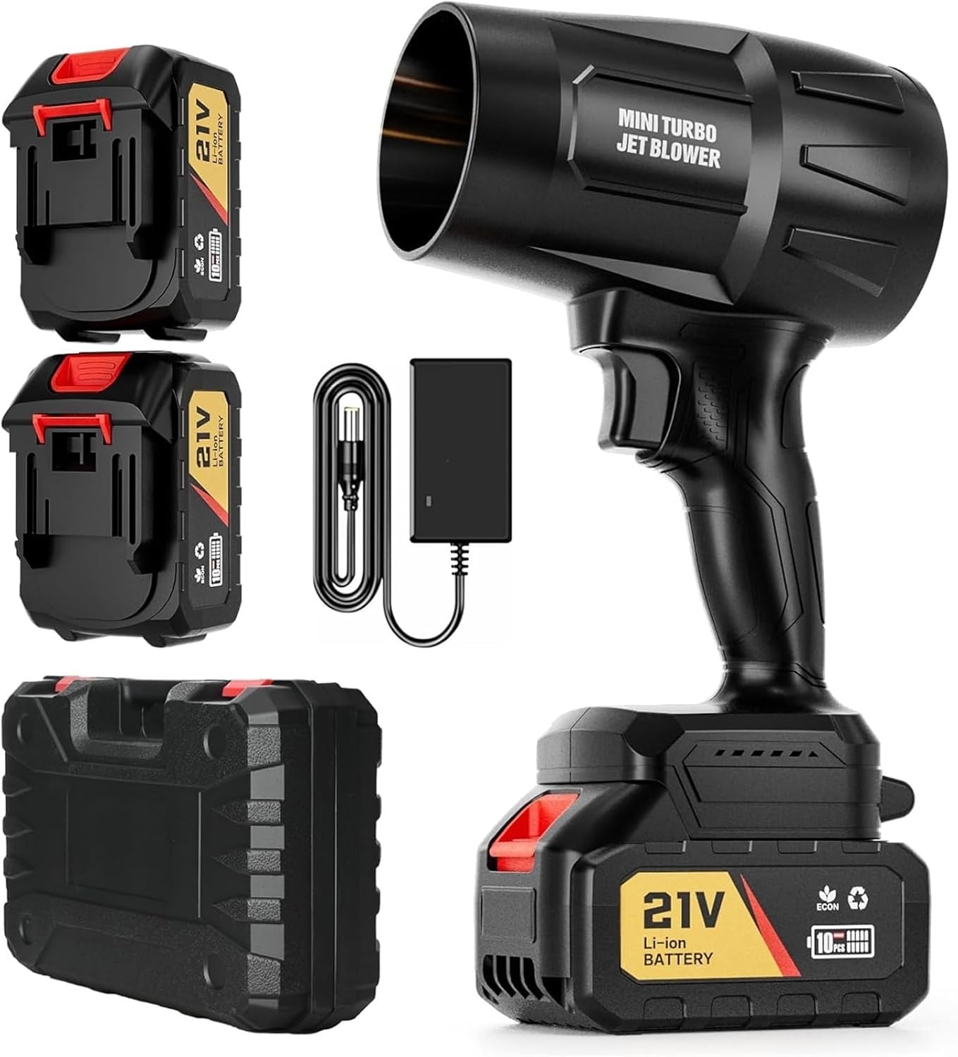 Turbo Jet Blower, Portable Dust Cleaner, Electric Leaf Blower Cordless with 2 Battery and Charger, for Lawn Care, Leaf Blowing, Car, Camping, Cleaning