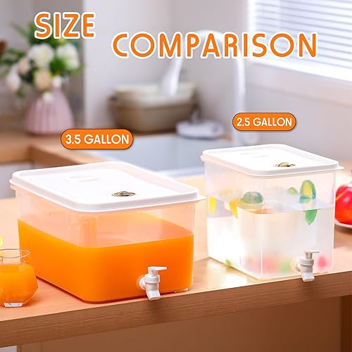 Miniatura 7 de Domensi Paquete de 2 dispensadores de bebidas de 3.5 galones para nevera con grifo dispensador de agua, tapas a prueba de fugas, filtro de bebidas,
