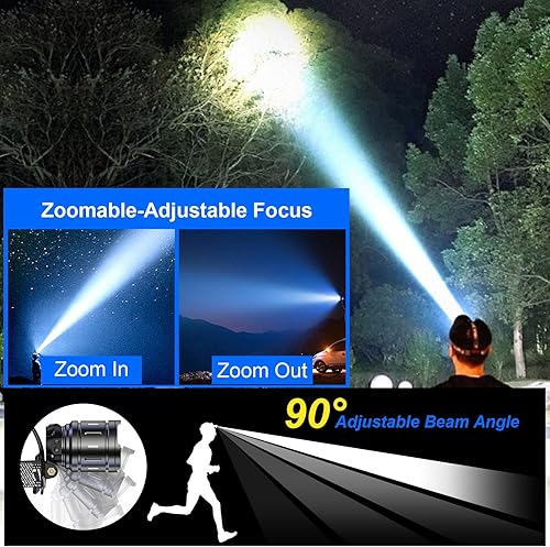 Miniatura 6 de Faros delanteros recargables de 20000 lúmenes altos para adultos, 4,921.3 ft de haz largo, súper brillante, con zoom, con sensor y pantalla de