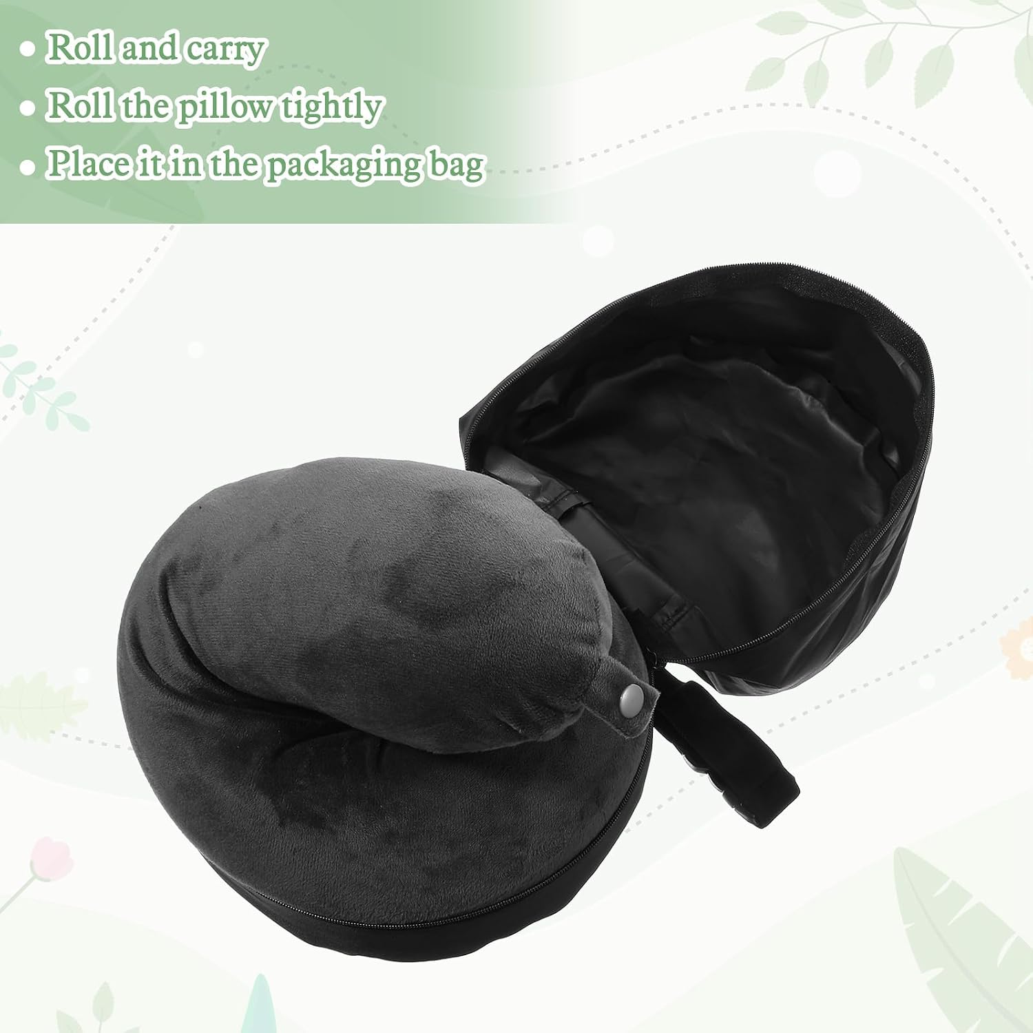 Neck Pillow Bag, Compresses Neck Pillow Case with Zipper, Quick Release Clasp Attaches to Luggage for Travel, Journey Airplane Train, Pillows Not Included, Black