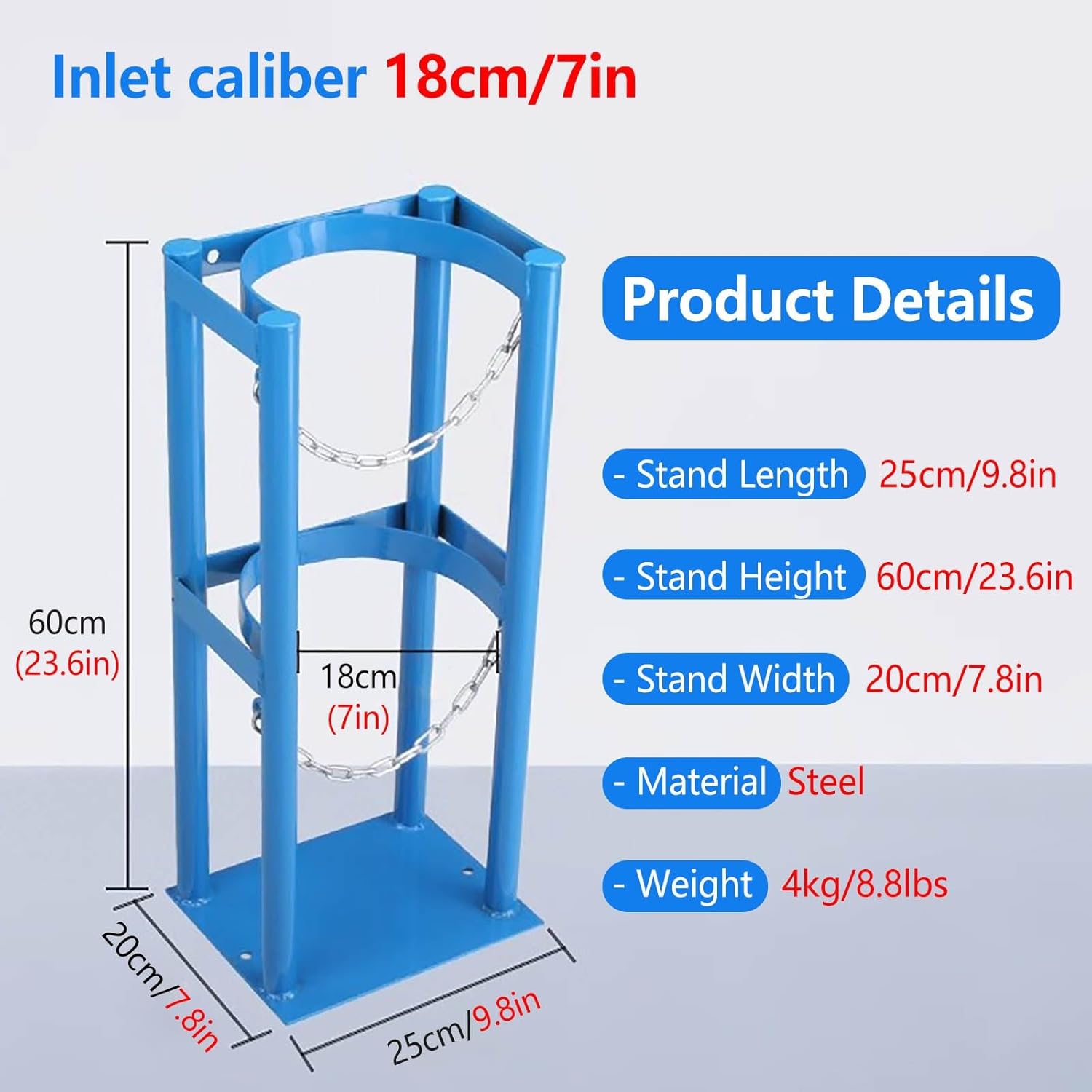 頑丈なガスシリンダーブラケットと酸素貯蔵ラック、安全チェーン付きの自立型スチールホルダースタンド、ガスシリンダーを安全に保管するため