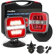 Wireless Trailer Lights Kit for Truck 12-24V Work as Stop Turn Running Backup Reverse Red w/ 7 Pin Plug Dual USB Cable Charger