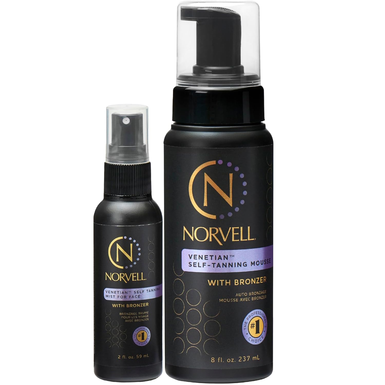 Norvell Venetian Sunless Self Tanner Mousse, 8 Fl oz and Self Tanning Mist for Face, 2 Fl oz