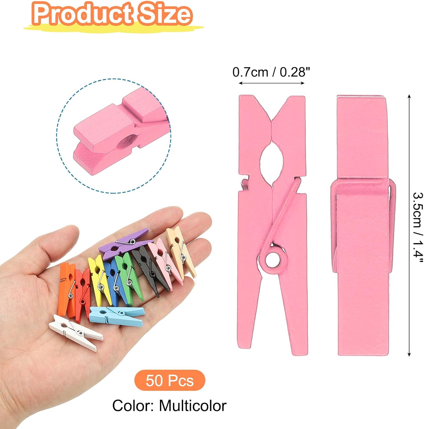 PATIKIL 1.4" Wooden Colored Clothes Pins, 50Pcs Mini Colorful Wooden Clothes Clips Strong Grip Photo Clips for Pictures Hanging Clothes Decorative Crafts, Multicolor image 2