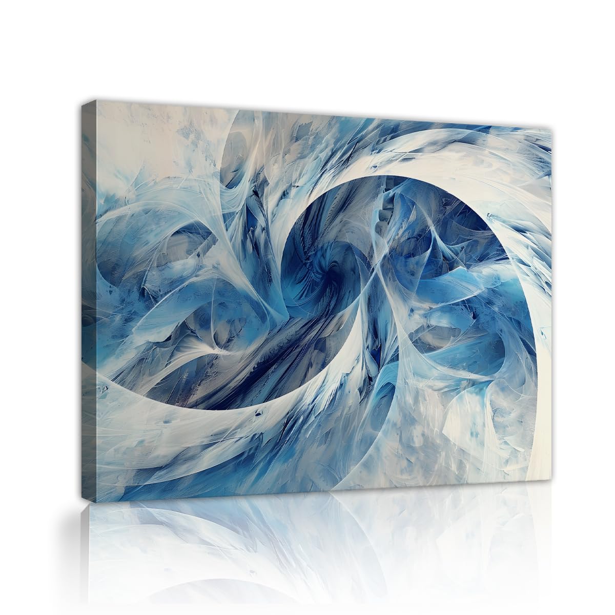 Cuadro Lienzo Abstracto Azul Blanco Espiral Fluida 70x90cm