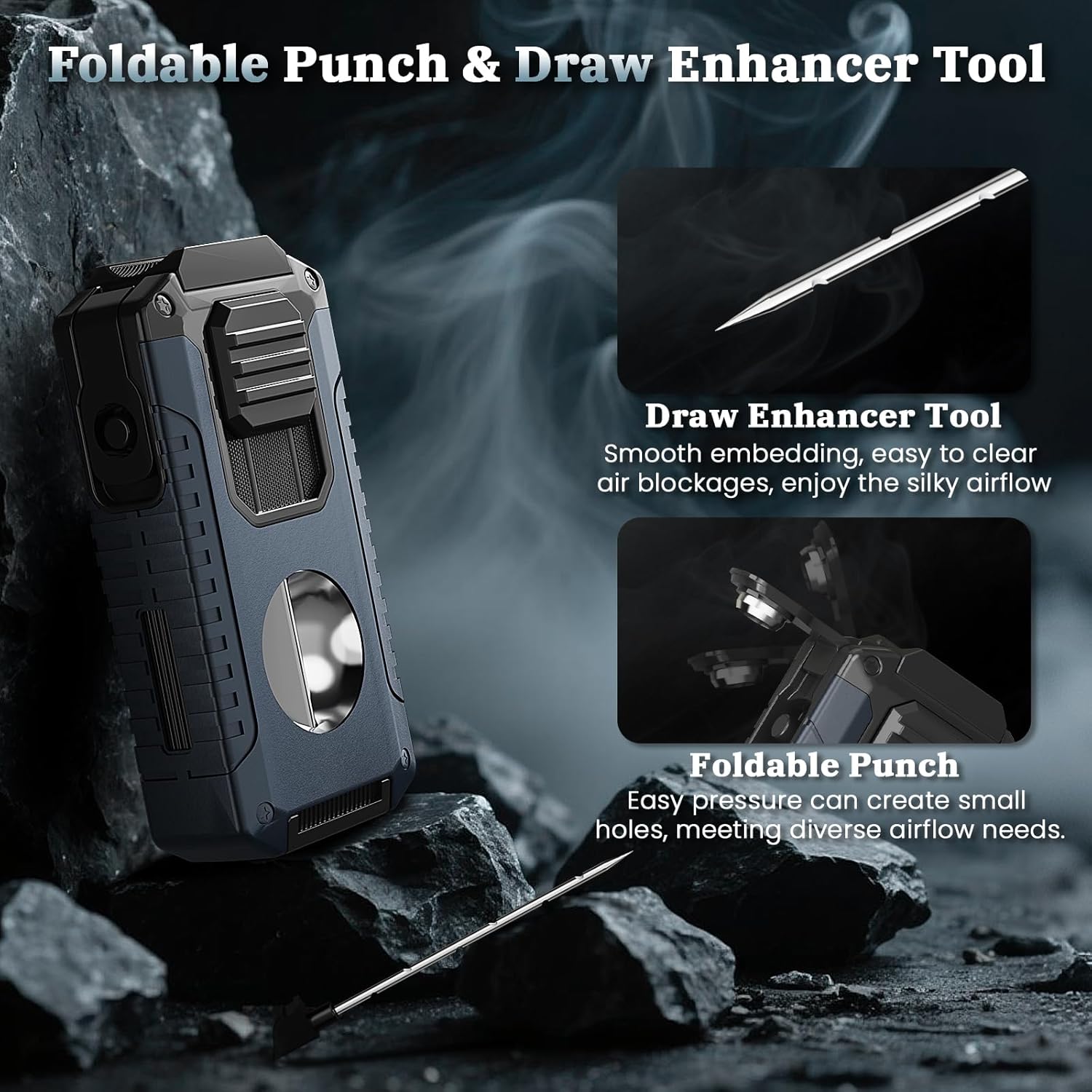Torch Lighter Built-in Cutter, Punch, Holder, and Draw Enhancer Tool, with Gift Box for Men, Windproof Triple Jet Flame, Refillable Butane Lighter, All-in-one Lighters Accessories for Candle, Outdoor