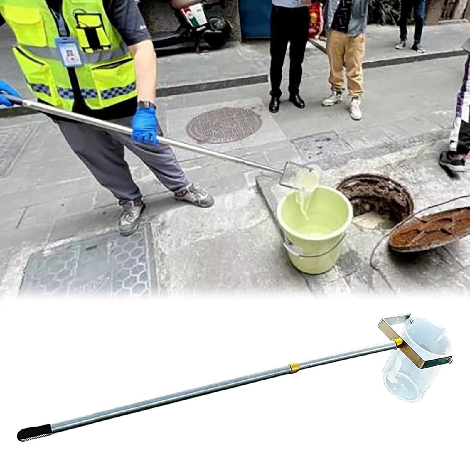 Cuchara de toma de muestras de boca de 500 ml/1000 ml para pruebas de calidad del agua, colección de aguas residuales y tuberías, calificador de agua duradero con rango de profundidad de 1,43 a 6 m