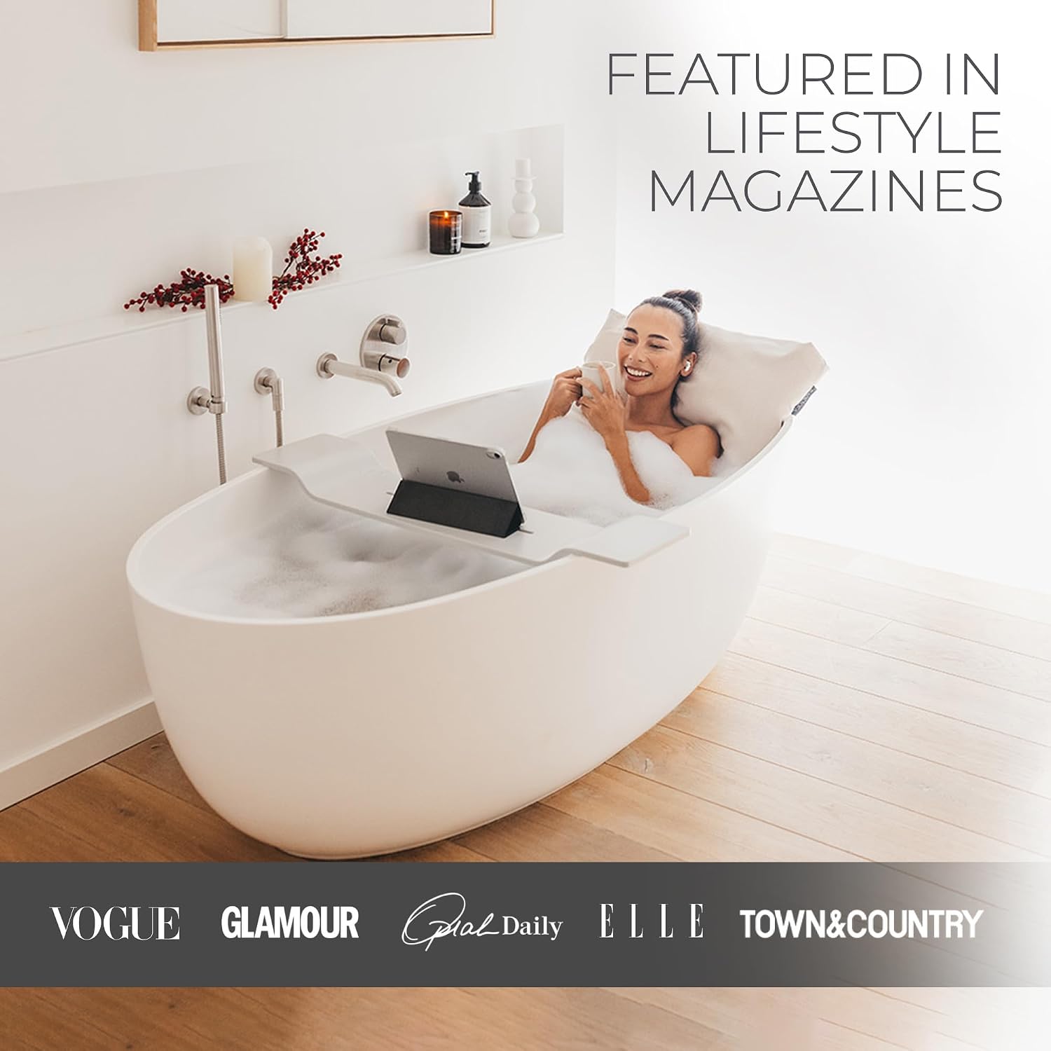 BADESOFA® Luxury Bathtub Seat Cushion – Bath Pillow for Tub, Quick-Dry & Washable, Non-Slip Weighted Tub Pillow, Home Spa Accessoire for Bathtub & Hot Tub in Charcoal