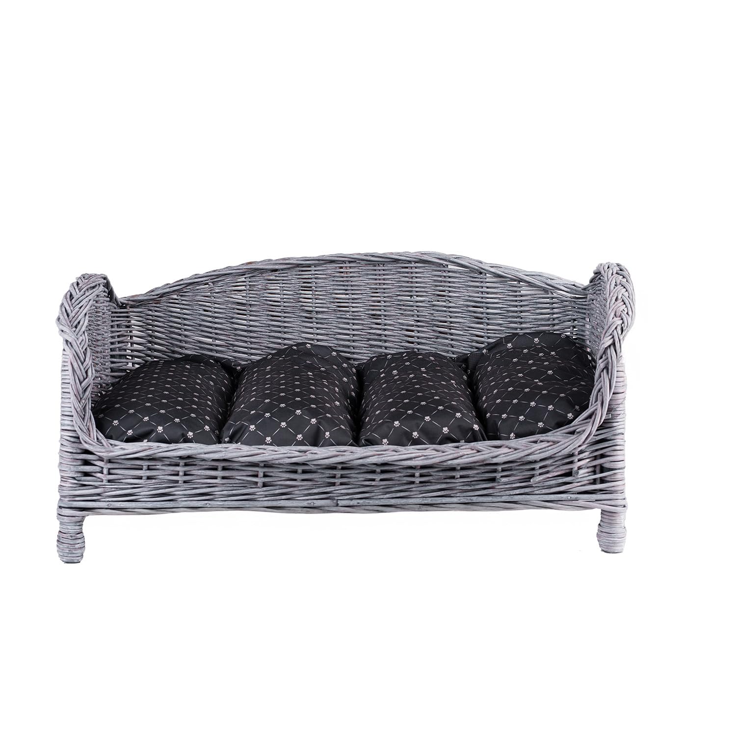 e-wicker24 Animal Basket Dog Basket Warehouse Made of Willow for Dogs Cats with Soft Cushion Deck Chair for Animals Cat Storage Dog Bed Cat Bed (Grey/Black1, 64 x 42 cm, H35)