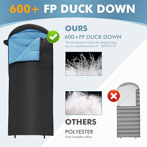 Miniatura 2 de Saco de dormir de plumón, 32-41 600 relleno de energía para clima frío 3 estaciones, saco de dormir ultraligero compacto portátil con saco de