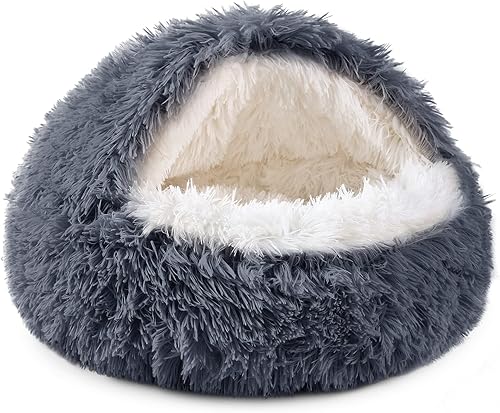 Miniatura 20 de NOYAL Cama redonda con capucha en forma de dona para perros pequeños y medianos - Cama de felpa esponjosa antiansiedad con cubierta para gatos
