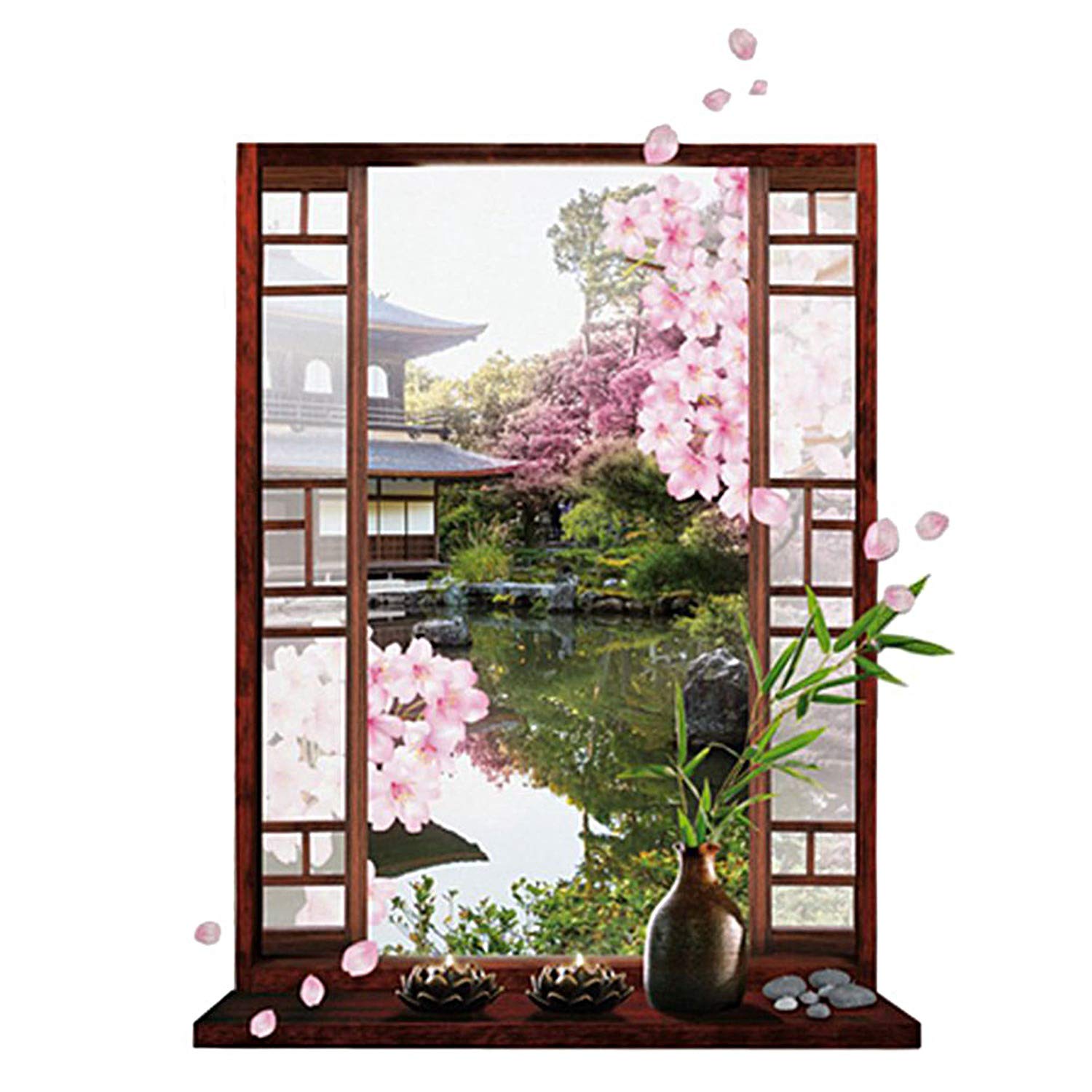 CTRLZS 3D Window Peach Blossom Flower Art Wall Sticker Removable Decal Mural