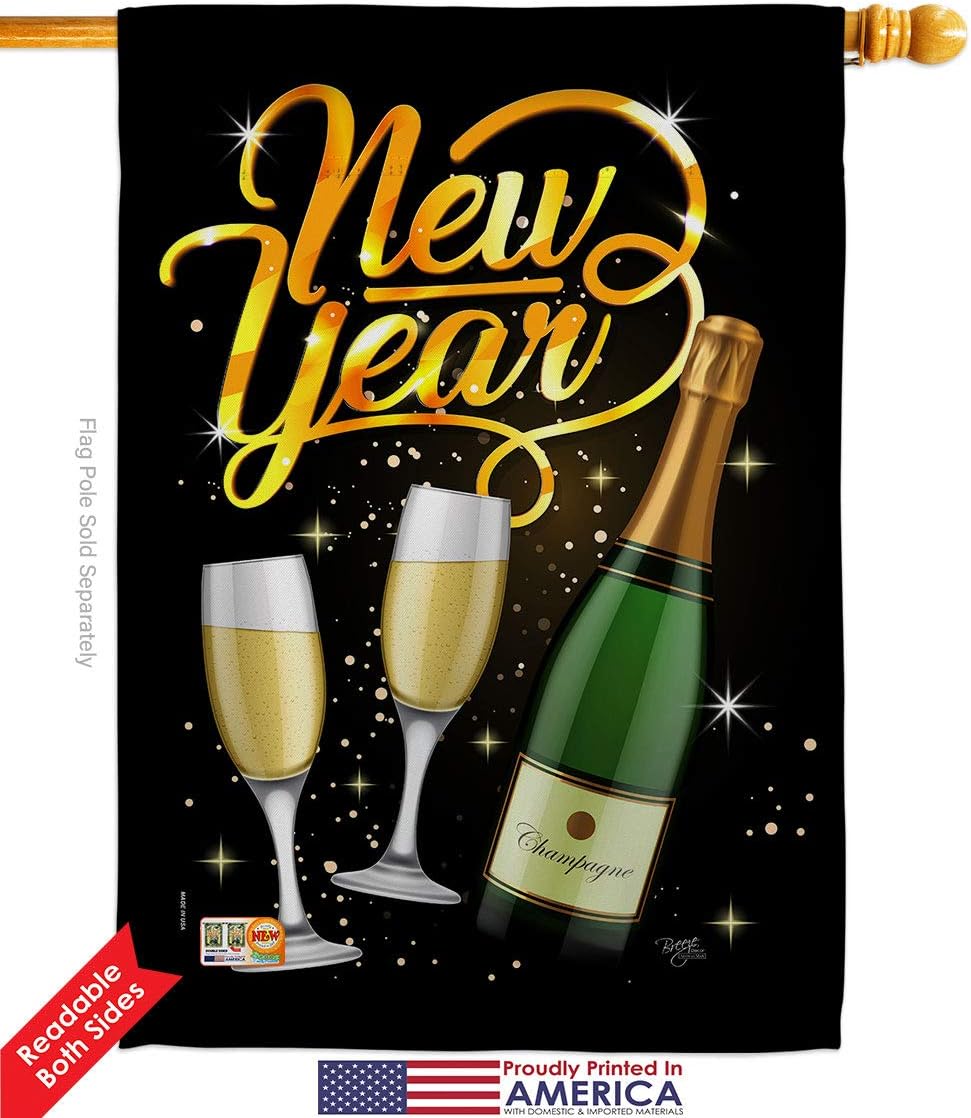 Cheers To Happy New Year Garden House Flags Set Clock Countdown Champagne Party Fireworks Celebrate Small Decorative Gift Yard Banner Double-Sided Made In USA 28 X 40