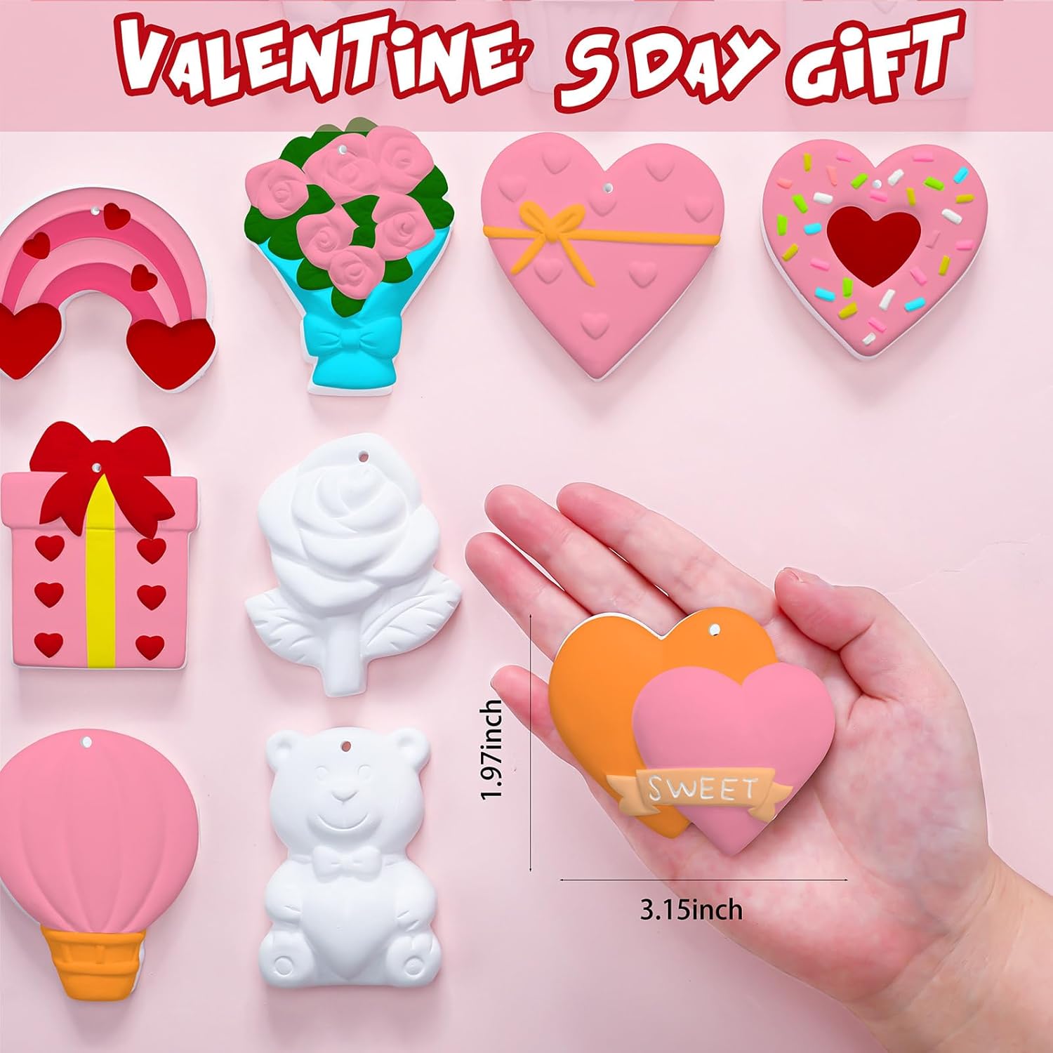 Suzile 24 Pcs Valentine's Day Ceramics to Paint Ceramic Painting Kit Valentine's Day Crafts Ready to Paint Ornaments Crafts for Adults Party Favor