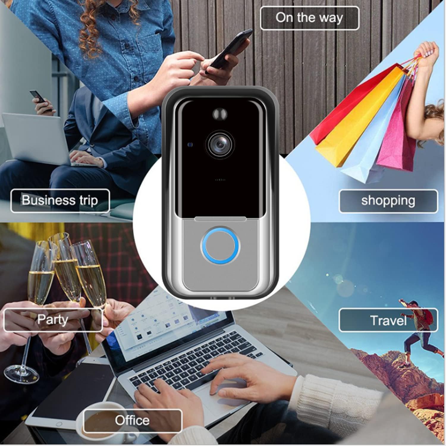 Wireless HD Video Doorbell Camera, door bell ringer wireless with camera 2.4GHz WiFi doorbell, Free Cloud Storage, PIR Motion Detection, Real-time Video, for iOS & Android (Doorbell)