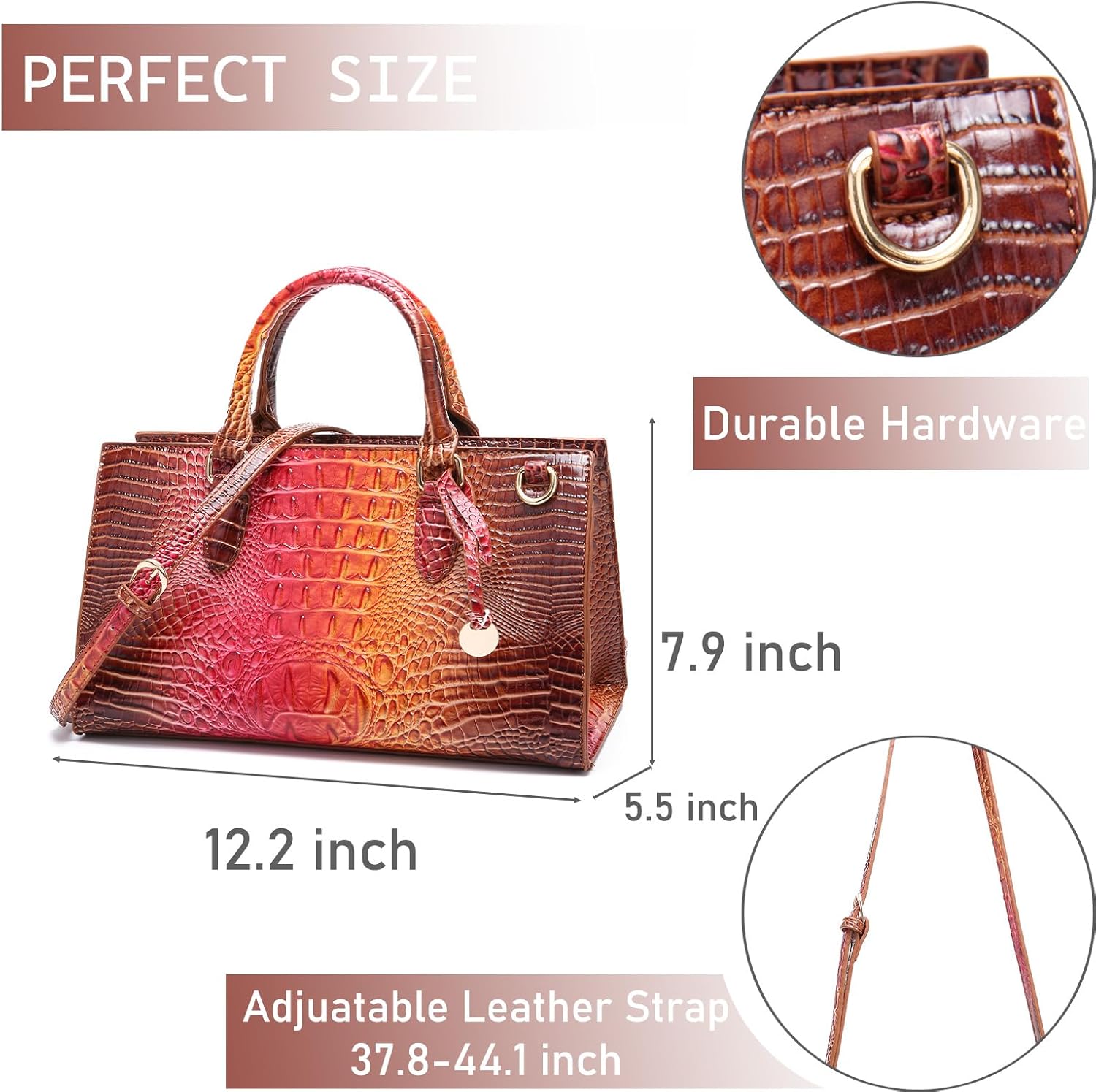 Crocodile Pattern Gradient Top Handle Satchel Large Capacity Tote Bag - Image 2