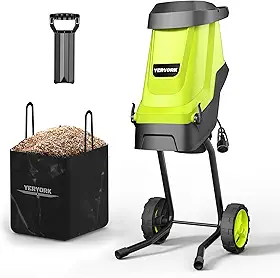 Yeryork Picador de madeira, triturador e triturador elétrico de madeira de 15 Amp 4,6 cm de diâmetro com bolsa de coleta de 50L, Mulcher eficiente para limpeza fácil e ideal para resíduos de quintal