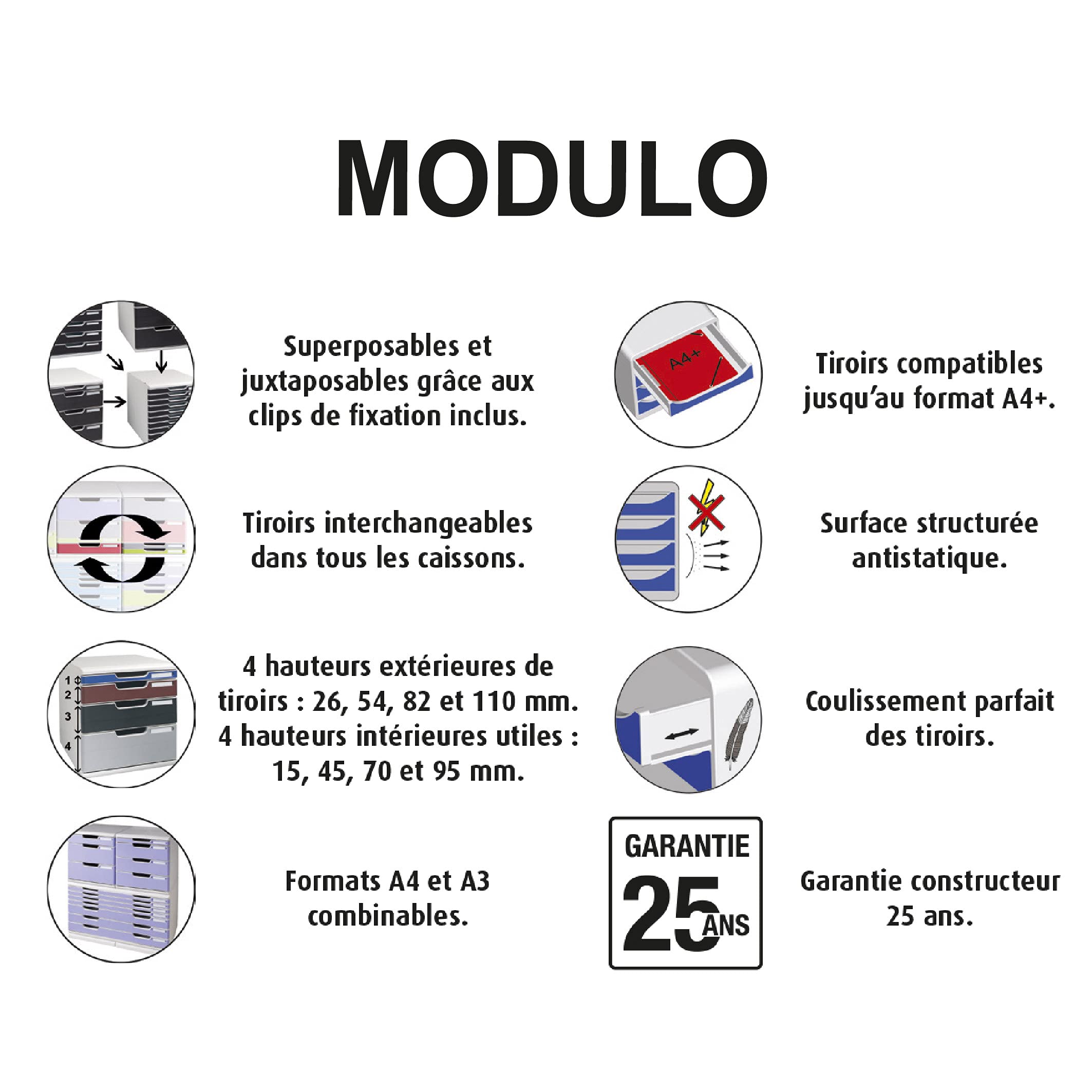 Exacompta - Rif. 331014D MODULO A4 - Cassettiera a 5 cassetti con chiusura a chiave per documenti A4+ - Dimensioni esterne: profondità 35 x larghezza 28,8 x altezza 32 cm - grigio chiaro/nero