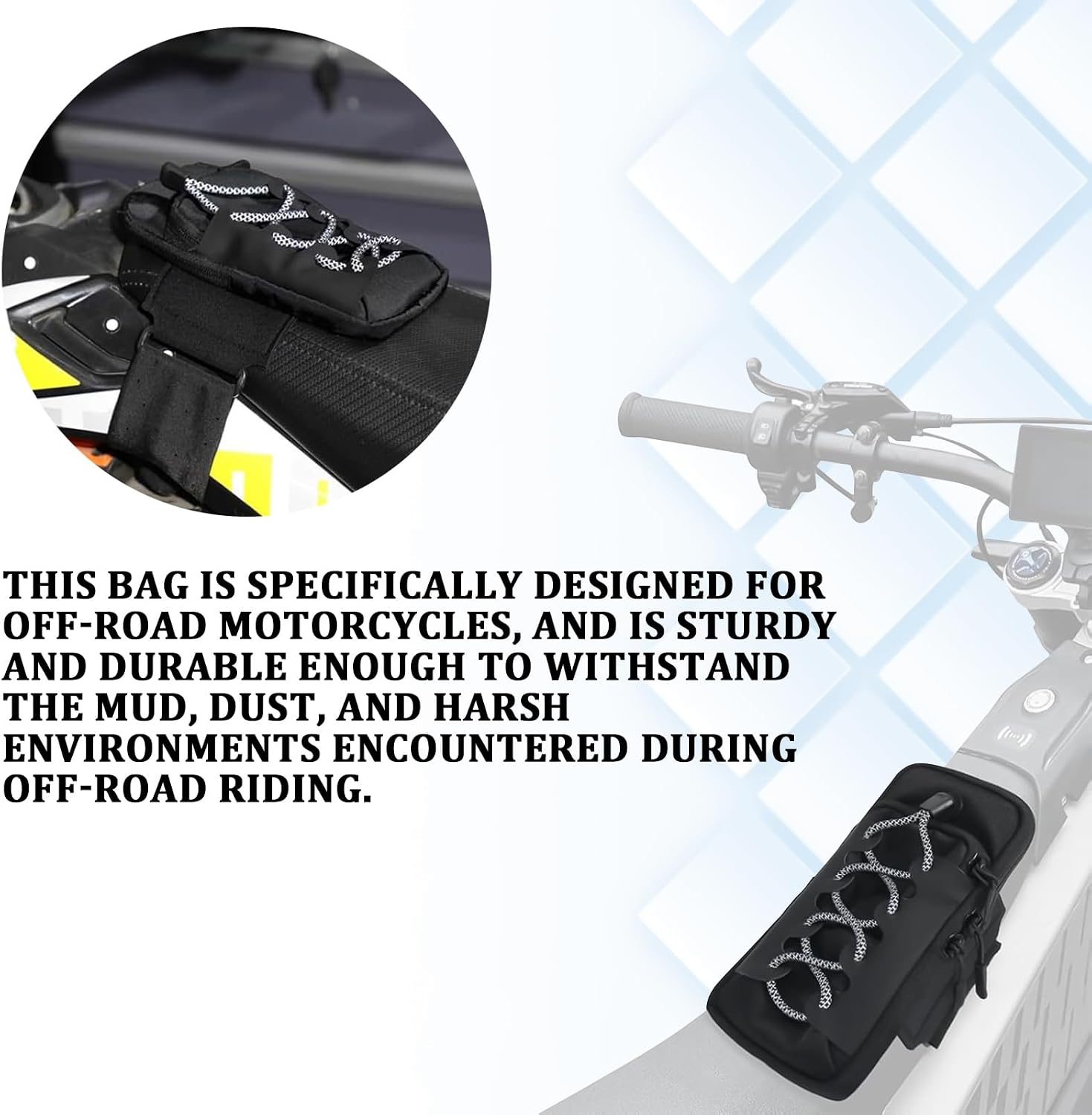 Electric Dirt Bike Bag Front Frame Bag, Waterproof Motorcycle Storage Pouch for Surron LBX Tuttio Soleil 01 Yozma IN10 Eride Pro SS SR S Talaria MX3 MX4 MX5 Ebike Accessories Saddle Bags (White)