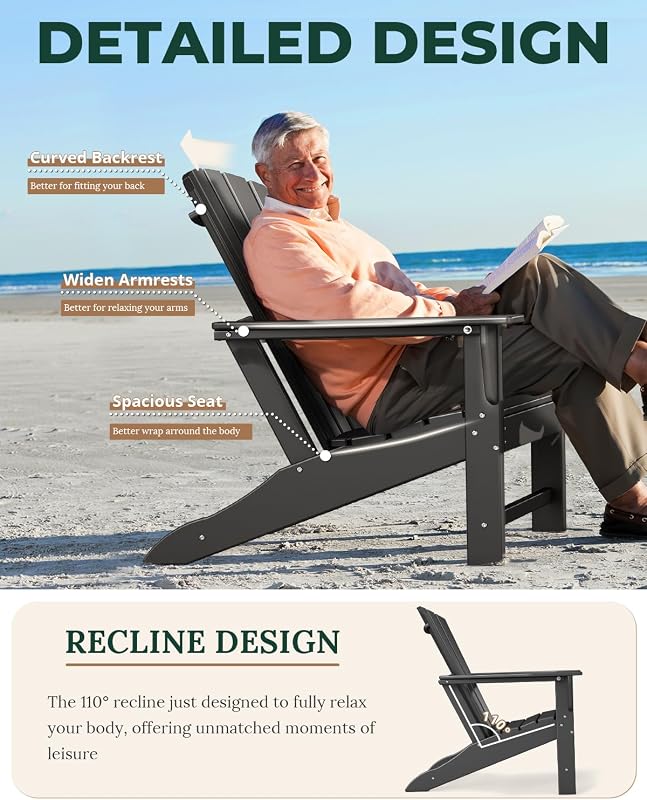 BRIOPAWS Oversized-Adirondack-Chairs Set of 2 | HDPE | All Weather | Black image 5
