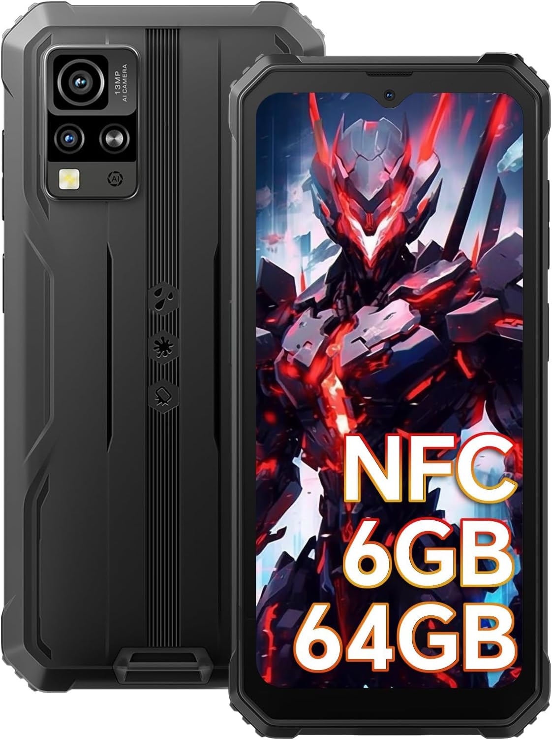 Blackview BV4800 Pro 12Go+128Go Telephone Portable Incassable 2024, Android 14 Téléphone Débloqué, 5180mAh, 13MP+5MP, 6.56 HD+ Smartphone Incassable Etanche, Dual 4G LTE,GPS,NFC,OTG,FM, Orange