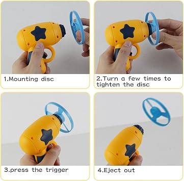 Andiker 猫フェッチトイ、インタラクティブ子猫フライングディスクランチャートイ 5つのカラフルなフライングプロペラ 猫のエンリッチメント、フライングソーサートイ トレーニングと追跡用 イエロー+ネイビーブルー10個