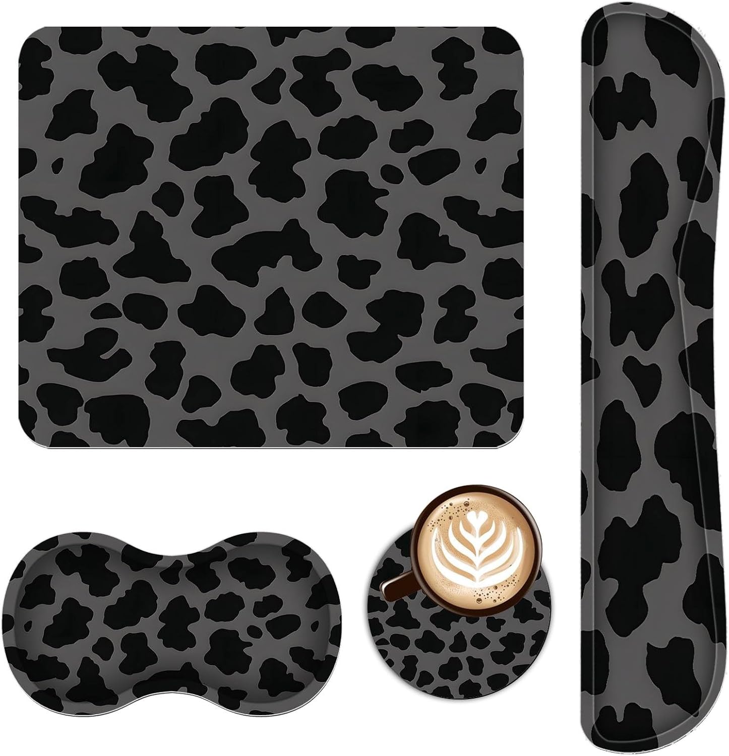 Mouse Pad with Wrist Rest and Cup Coaster, Ergonomic Keyboard Mouse Wrist Rest for Comfort Easy Typing Pain Relief, Non-Slip Bottom 4 in 1 Mousepad for Office Gaming Home, Leopard Print