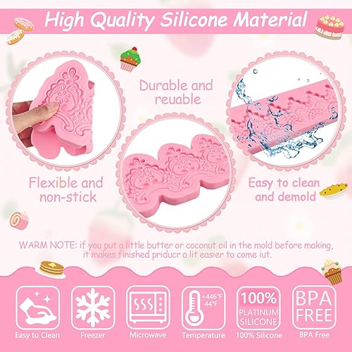 Miniatura 6 de Molde de decoración barroco para tartas en relieve, 3 piezas, moldes de silicona para fondant de encaje para chocolate, caramelo, mousse,