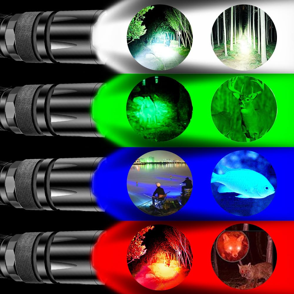 POCKETMAN Led Flashlights 4 in 1 White Red Green Blue Light with 5 Lighting Modes Zoomable Small Torch with Cilp Rechargeable Waterproof Flash Light with Detachable Lampshade - Image 3