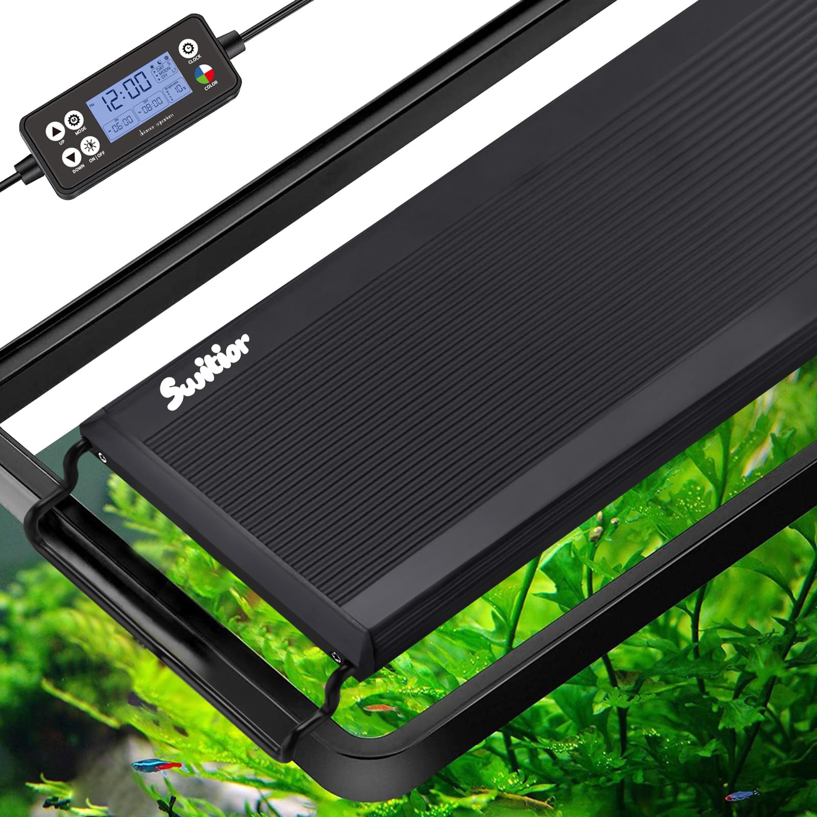 24/7 LED Aquarium Light, IP68 Waterproof Extendable Bracket Fish Tank Light with Timer, 7 Colors, 10 Level Adjustable Brightness, DIY Mode Full Spectrum Aquarium Plant Light for 18-24 Inch Fish Tank