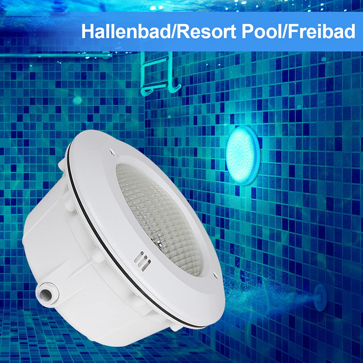 PAR56 - Carcasa impermeable para piscina, con cable de 2m, adecuado para piscinas de pared de acero y hormigón con revestimiento de lámina. Sin lámpara PAR56, compra por separado