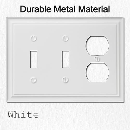 Vista 77 de Luca - Placa de pared de metal para interruptor de luz dúplex o palanca, paquete de 2 unidades, color blanco, 2 bandas, cubierta de salida